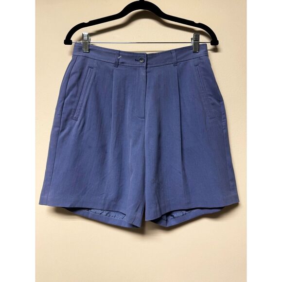 TOMMY BAHAMA 100% Silk Periwinkle Blue Pleated Zip Front Shorts, Sz 6 - Picture 1 of 9